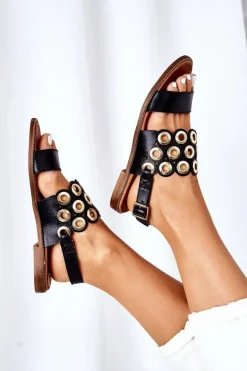 Skórzane Ażurowe Sandały Lewski Shoes 3042 Czarne