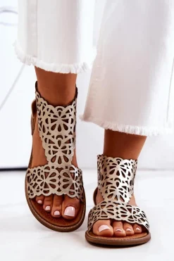 Skórzane Ażurowe Sandały Lewski 2699/2 Złote