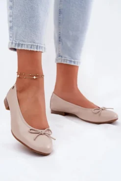 Skórzane Baleriny Damskie Maciejka P6800-04 Beżowe