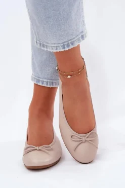 Skórzane Baleriny Damskie Maciejka P6800-04 Beżowe