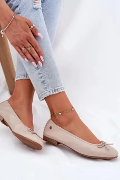 Skórzane Baleriny Damskie Maciejka P6800-04 Beżowe