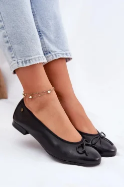 Skórzane Baleriny Damskie Maciejka P6800-01 Czarne