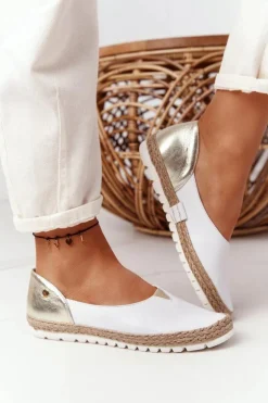 Skórzane Baleriny Maciejka 05056-11 Biało-Złote