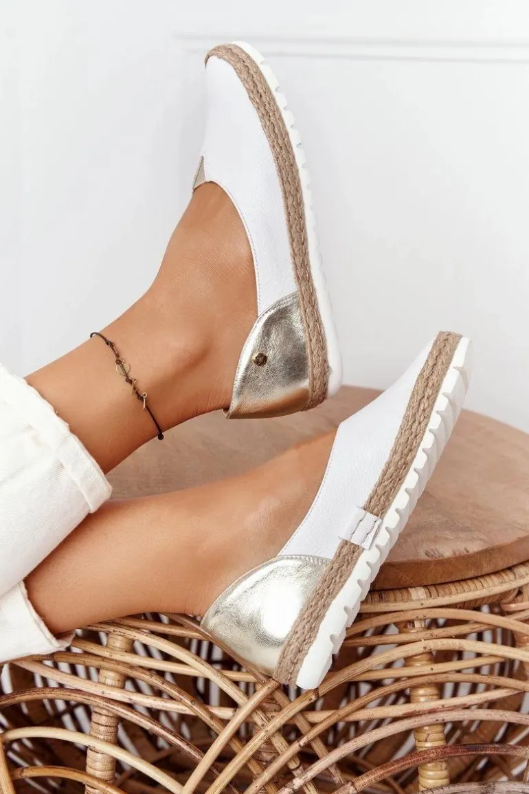 Skórzane Baleriny Maciejka 05056-11 Biało-Złote