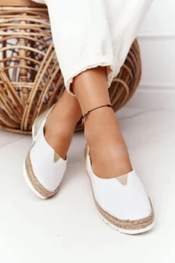 Skórzane Baleriny Maciejka 05056-11 Biało-Złote