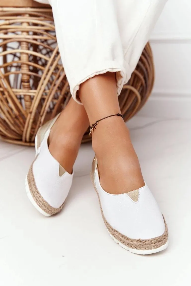 Skórzane Baleriny Maciejka 05056-11 Biało-Złote