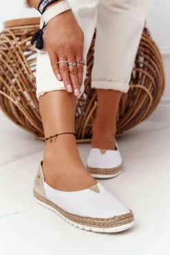 Skórzane Baleriny Maciejka 05056-11 Biało-Złote