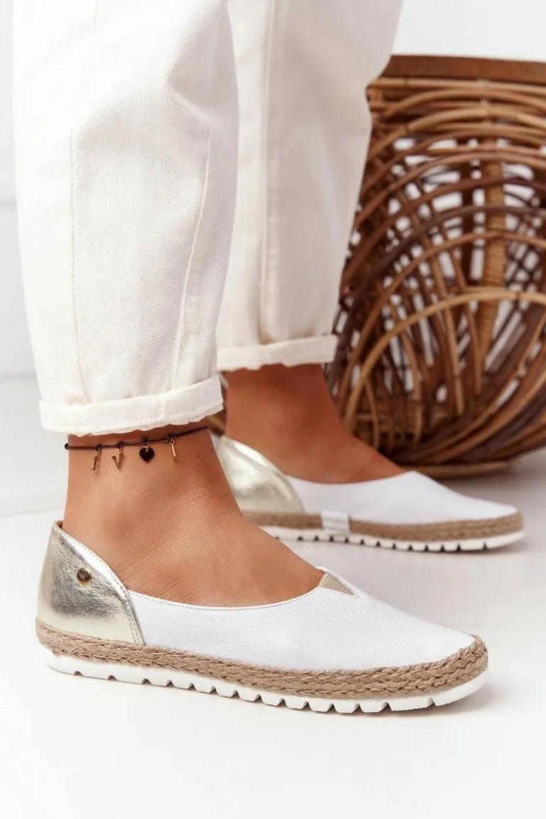 Skórzane Baleriny Maciejka 05056-11 Biało-Złote