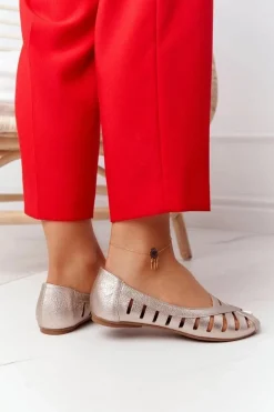 Skórzane Baleriny Maciejka Złote 04506-25