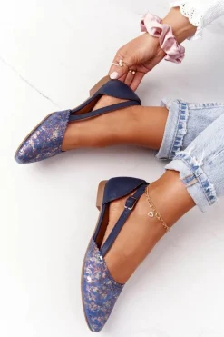 Skórzane Baleriny Maciejka 4972A-17 Granatowe