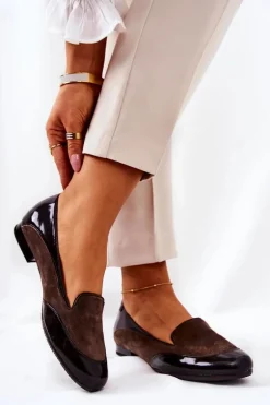 Skórzane Baleriny Monnari 0920-017 Brązowe