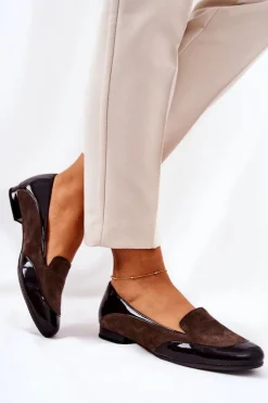 Skórzane Baleriny Monnari 0920-017 Brązowe