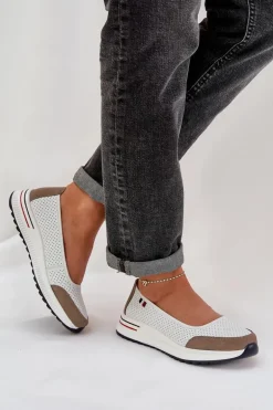 Skórzane Baleriny Na Koturnie Białe Nelviera