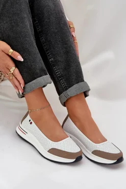 Skórzane Baleriny Na Koturnie Białe Nelviera