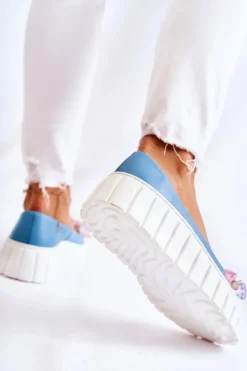 Skórzane Baleriny Na Platformie Z Ozdobą Niebiesko-Białe Ladette