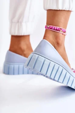 Skórzane Baleriny Na Platformie Z Kolorową Ozdobą Niebieskie Ladette