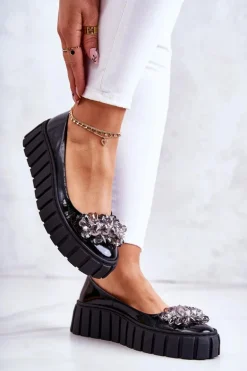 Skórzane Baleriny Na Platformie Z Ozdobą Czarne Ladette