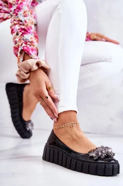 Skórzane Baleriny Na Platformie Z Ozdobą Czarne Ladette