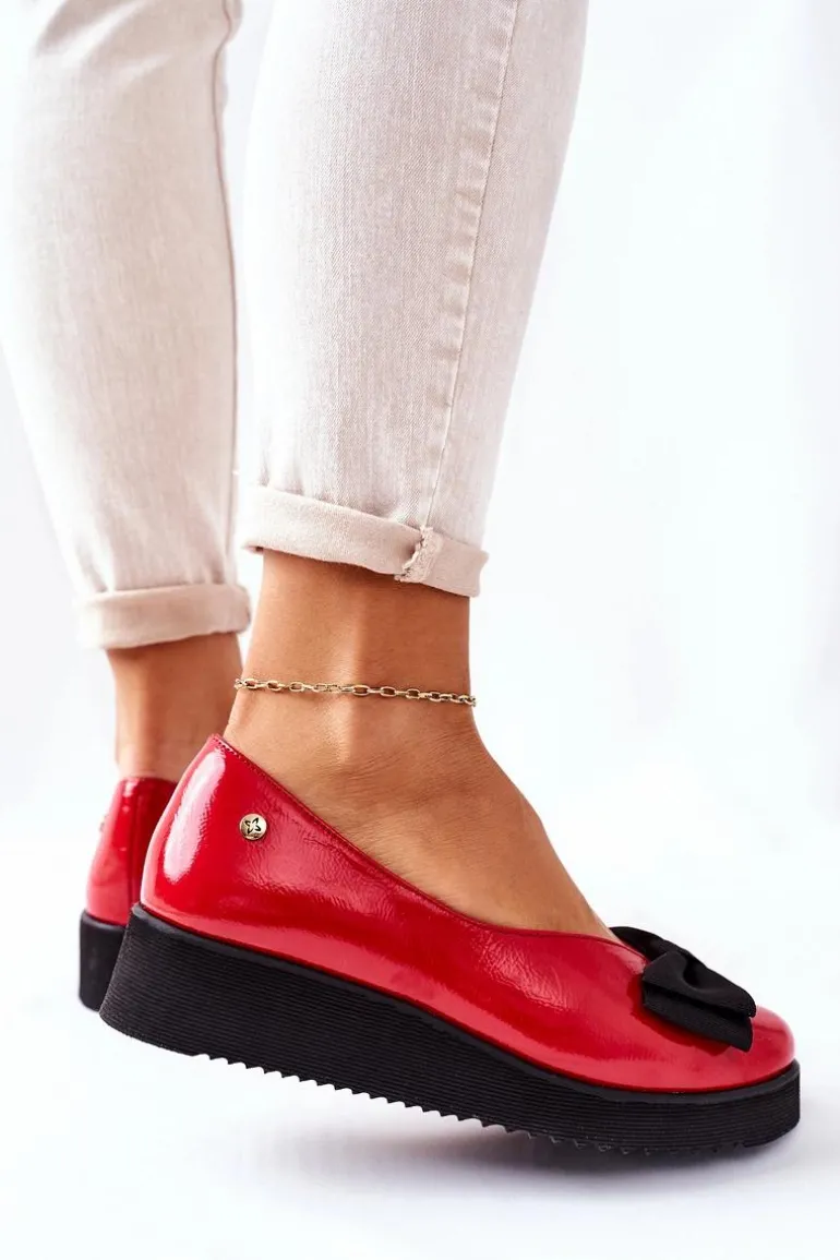 Skórzane Baleriny Na Platformie Maciejka 05062-08 Czerwone
