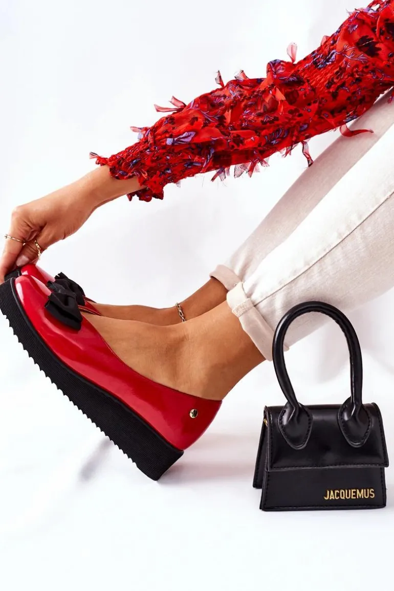 Skórzane Baleriny Na Platformie Maciejka 05062-08 Czerwone