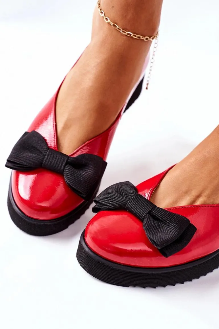 Skórzane Baleriny Na Platformie Maciejka 05062-08 Czerwone