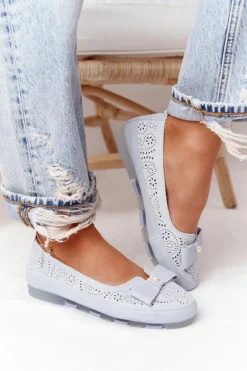 Skórzane Baleriny RIO FLORE Eco-Friendly Jasnoniebieskie