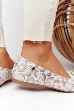 Skórzane Baleriny Z Frędzlami Maciejka 04016-25 Beżowo-Złote