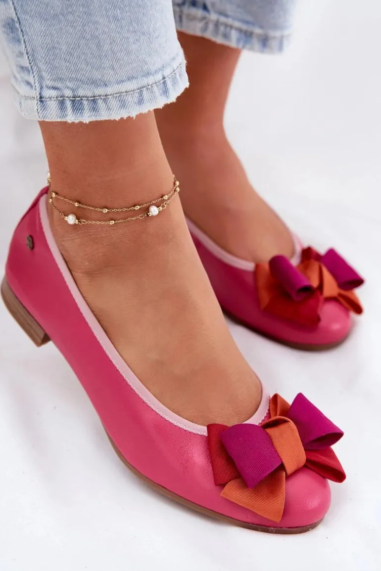 Skórzane Baleriny Z Kokardką Maciejka P6801-15 Fuksja