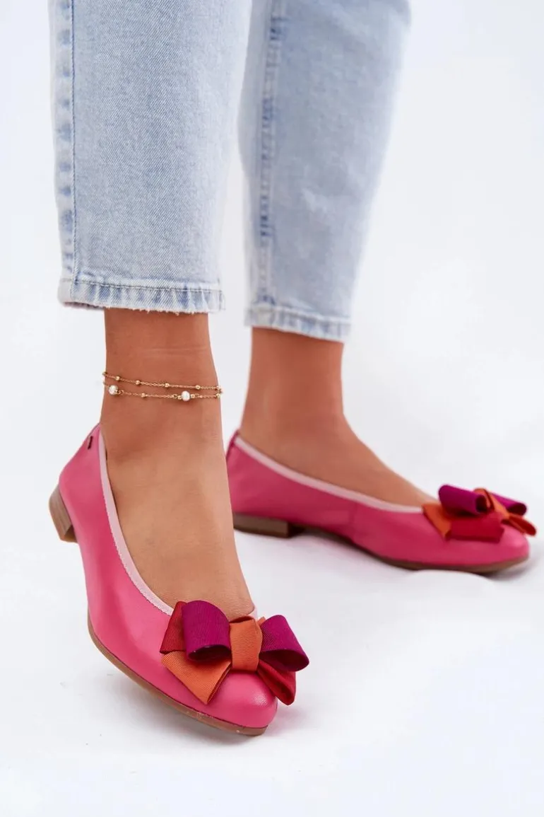 Skórzane Baleriny Z Kokardką Maciejka P6801-15 Fuksja