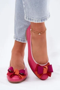 Skórzane Baleriny Z Kokardką Maciejka P6801-15 Fuksja