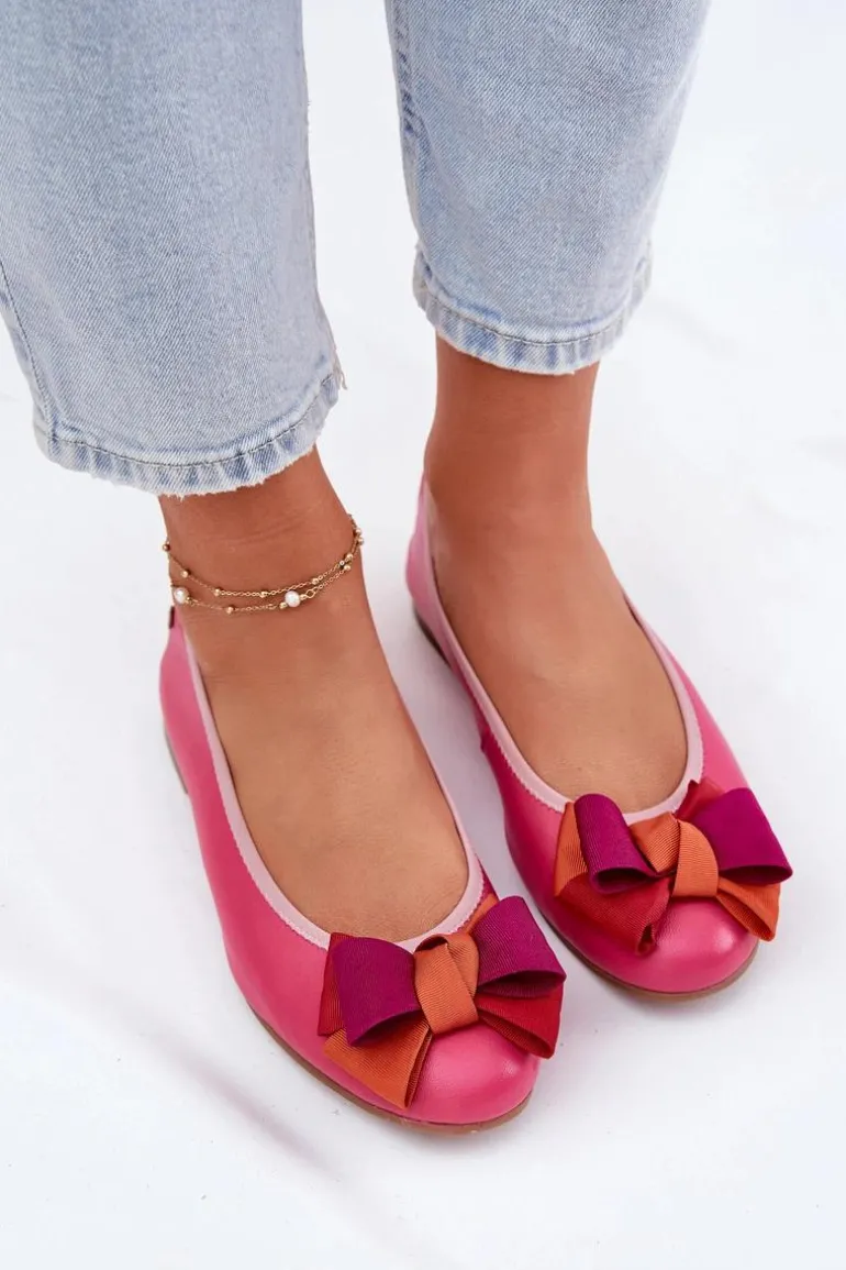 Skórzane Baleriny Z Kokardką Maciejka P6801-15 Fuksja