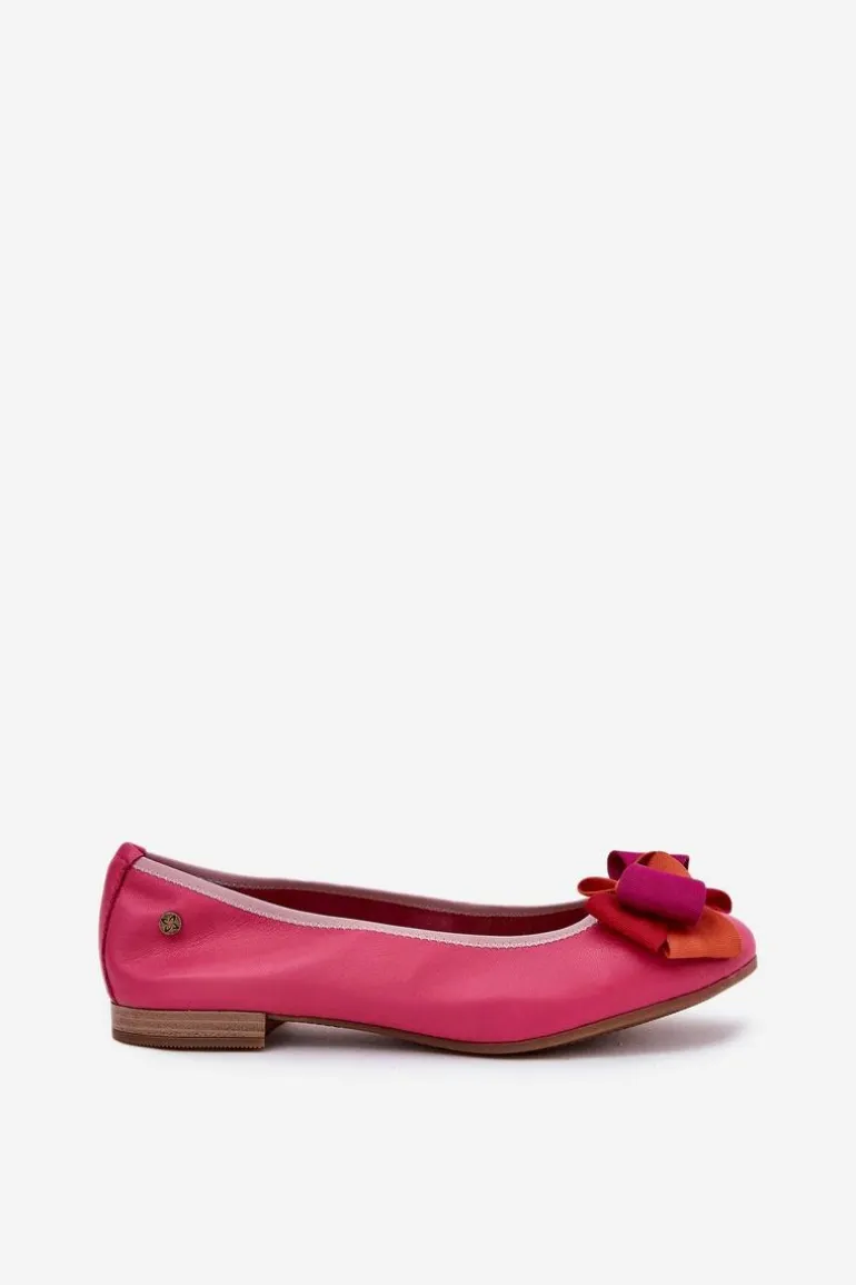 Skórzane Baleriny Z Kokardką Maciejka P6801-15 Fuksja