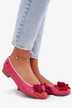 Skórzane Baleriny Z Kokardką Maciejka P6801-15 Fuksja