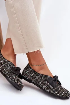 Skórzane Baleriny Z Kokardą Laura Messi 2921 Czarne