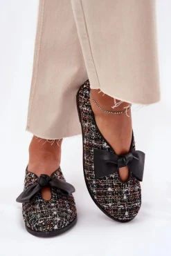 Skórzane Baleriny Z Kokardą Laura Messi 2921 Czarne