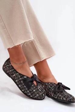 Skórzane Baleriny Z Kokardą Laura Messi 2921 Czarne