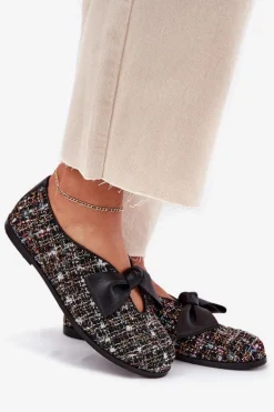 Skórzane Baleriny Z Kokardą Laura Messi 2921 Czarne