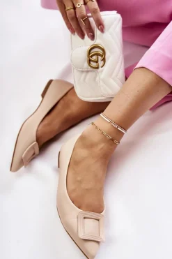 Skórzane Baleriny Z Ozdobą W Szpic Beżowe Simone