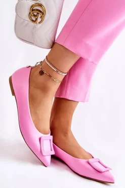 Skórzane Baleriny Z Ozdobą W Szpic Różowe Simone