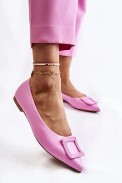 Skórzane Baleriny Z Ozdobą W Szpic Różowe Simone