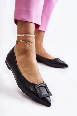 Skórzane Baleriny Z Ozdobą W Szpic Czarne Simone