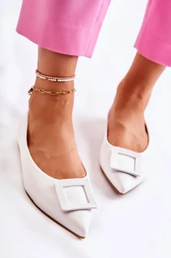 Skórzane Baleriny Z Ozdobą W Szpic Białe Simone