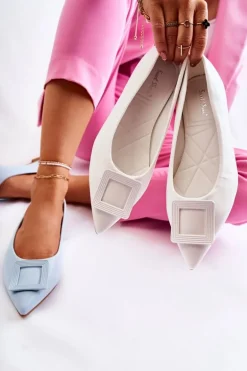 Skórzane Baleriny Z Ozdobą W Szpic Białe Simone