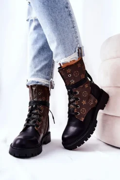 Skórzane Botki Brązowo-Czarne Lonevis