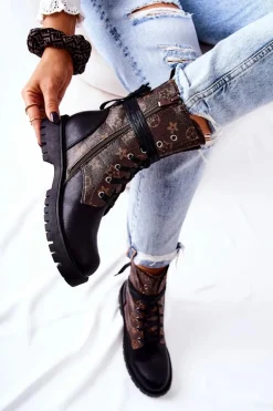 Skórzane Botki Brązowo-Czarne Lonevis