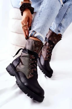 Skórzane Botki Brązowo-Czarne Lonevis