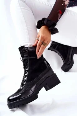 Skórzane Botki Czarne Meridiah