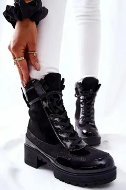 Skórzane Botki Czarne Meridiah