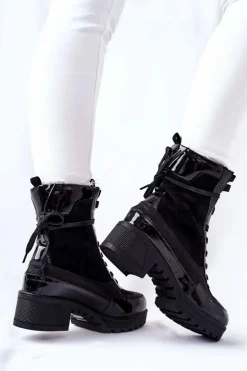 Skórzane Botki Czarne Meridiah