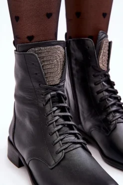 Skórzane Botki Damskie Czarne Nicole 2848